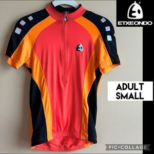 Etxeondo Adult Cycling Jersey 1/2 Zip Rear Pockets Short Sleeve Orange Black S